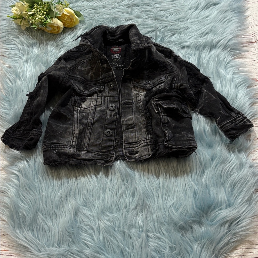 JC Jordan Craig Bayside Denim Trucker Jacket Black Distressed Sz 2